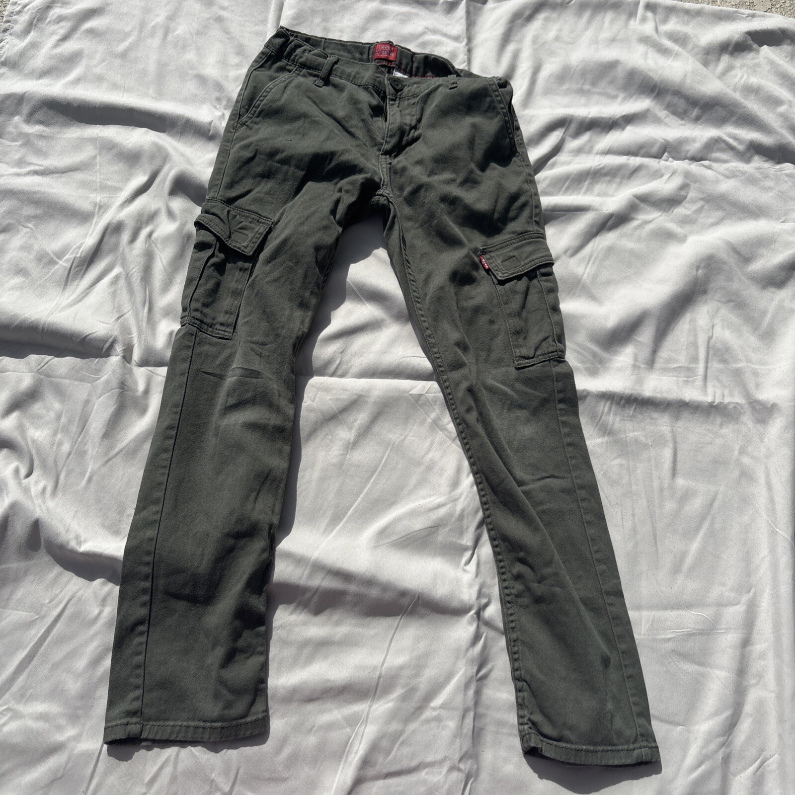 Levis Cargo Taper Fit Pants Men W26xL27 Dark Green Stretch Flex Snap Button