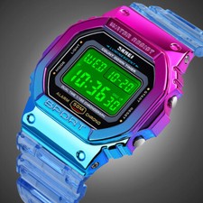 Colorful Digital Sport Watches LED Quartz 5ATM Waterproof Women Lady Boy's Watch
