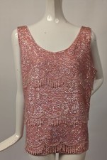 PINK SHIMMER VINTAGE 1950  S SEQUIN  GLASS BEAD FRINGE EVENING TOP