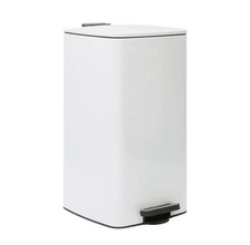 30L Stainless Steel Kitchen Square Pedal Bin - White Rubbish Waste Dustbin