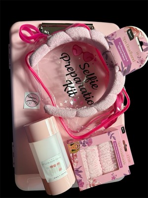 Spa Gift Travel Selfie Self Care Kit Headband Wristband Travel Bag & Bottles
