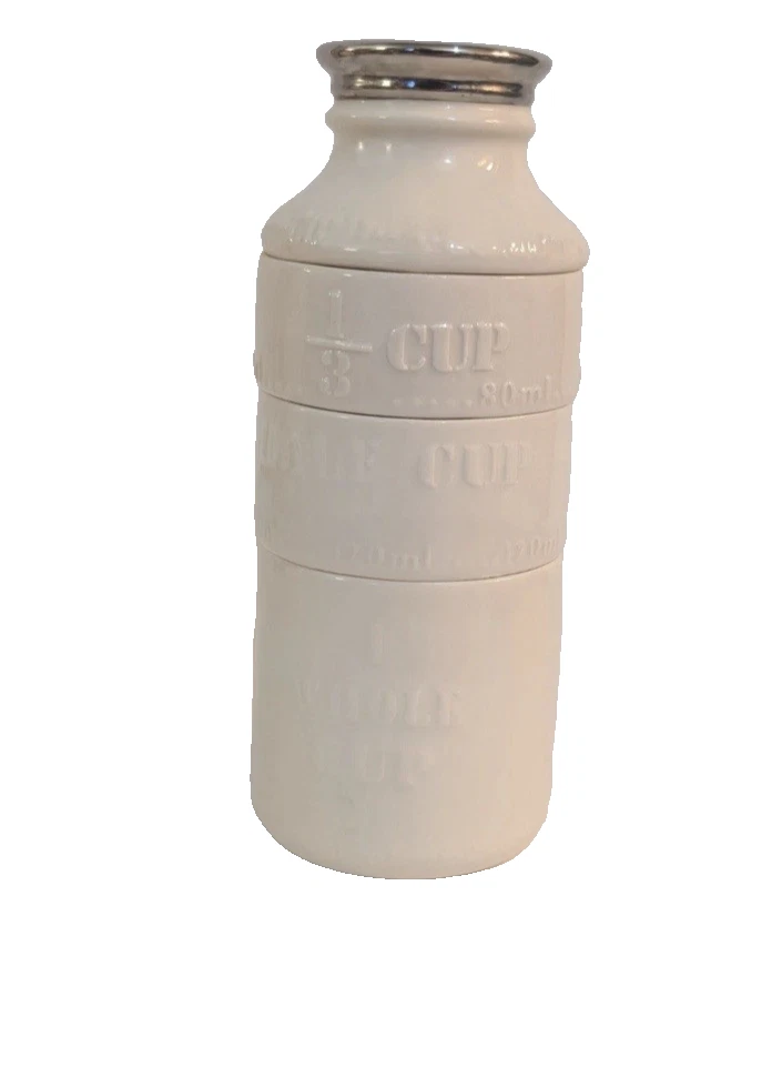 New Anthropologie stacking Measuring Cups Set of 4 milk bottle ceramic