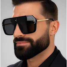 Oversized Shield Sunglasses Flat Top Fashion Sunglasses Men Street Wear Trendy