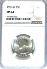 1964 D 25c Washington Silver Quarter Dollar NGC MS64 Denver BU