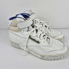 Vintage 80s Reebok Freestyle Hi High Top White Blue Starcrest Made in Korea Sz 8