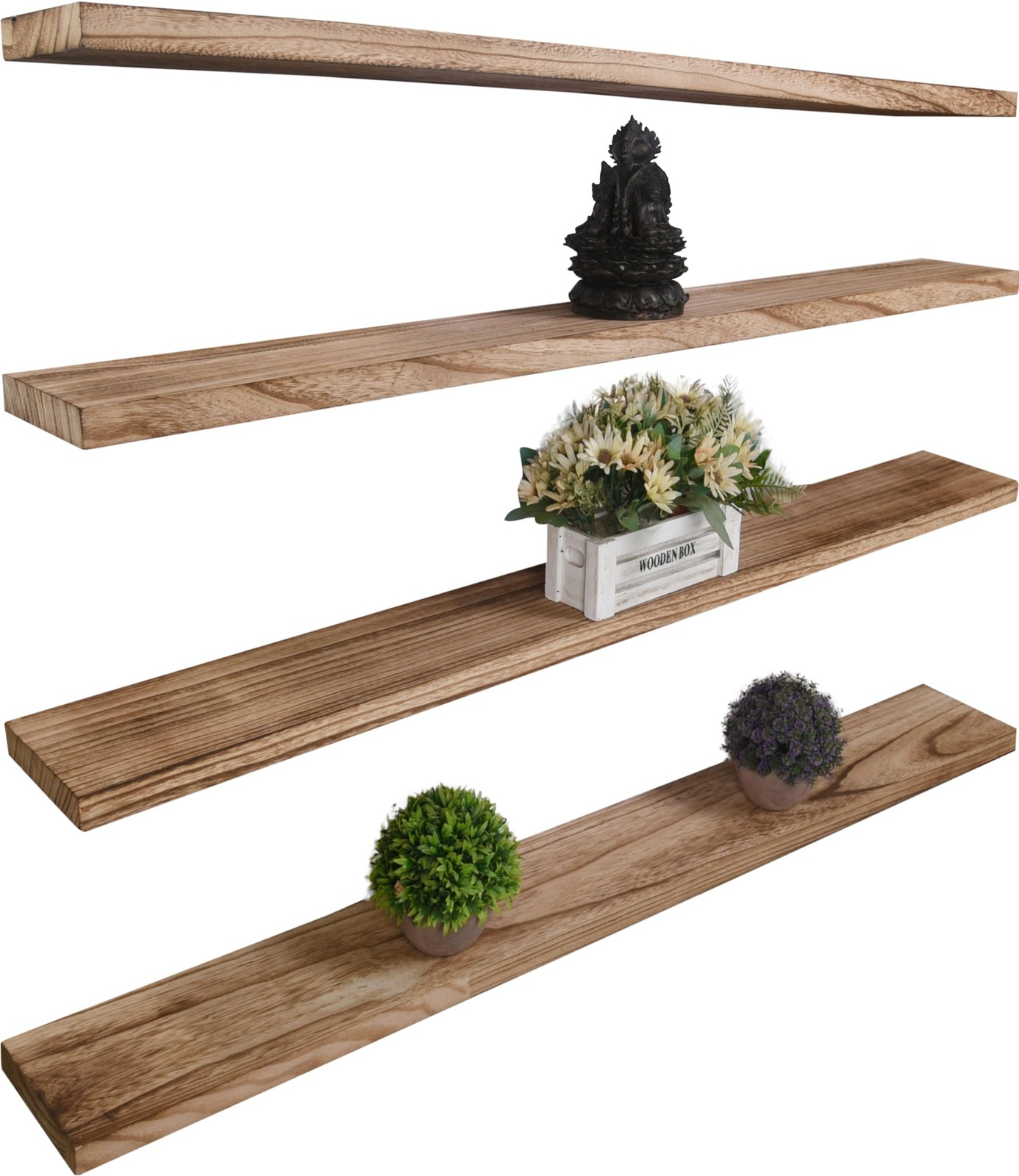 Wood Floating Shelves Set of 4 - Rustic Wall Decor for Bedro