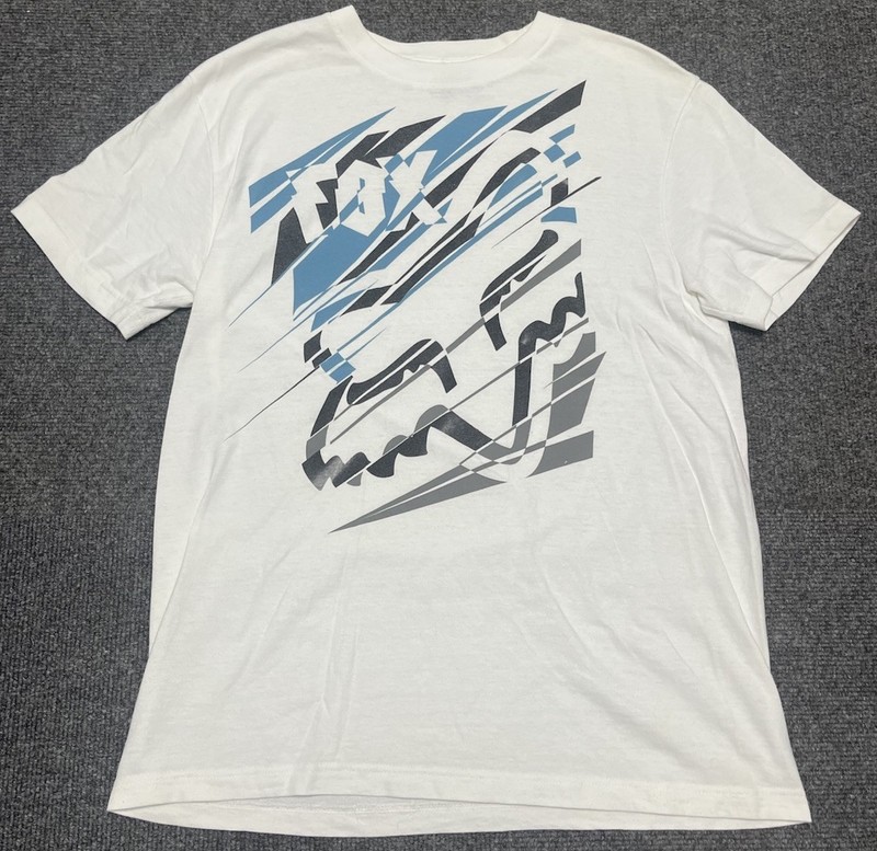 Fox Racing Y2K Blue Grey Graphic T Shirt Men’s Size Medium (M) White