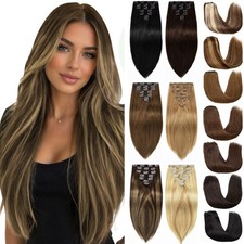 Clip In Hair Extensions 100 Indian Remy Human Hair Double Weft Thick Bundles