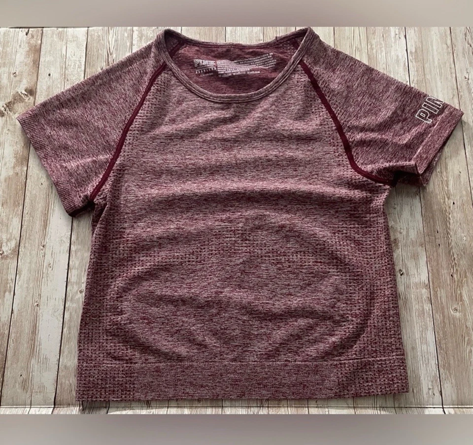 PINK VICTORIA’S SECRET ENTRENAMIENTO SIN COSTURAS MANGA CORTA RECORTADO CROP CREW TOP GRANDE Foto 4 de 4