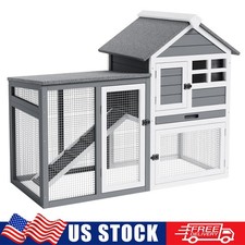 2-Tier Large Chicken Coop Outdoor Wooden Backyard 2-Story Hen House Chicken Run