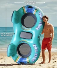 Inflatable 2 Person River Tube Float w/ Cooler Heavy Duty Double Water Pool Lake