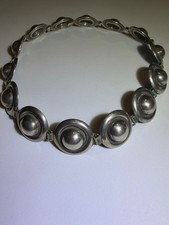 Vintage Danish Sterling Silver Modernist Cabochon Orb Link Choker Collar Necklac