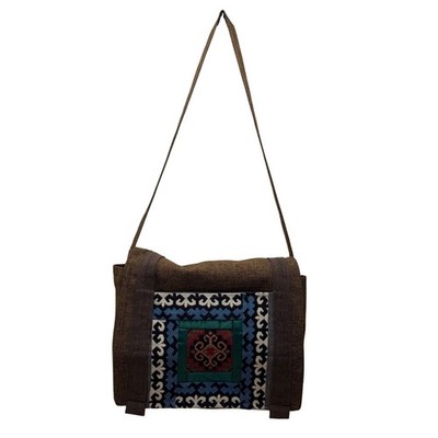 Handmade Women's Brown Embroidered Multicolor Geometric Design Shoulder Bag