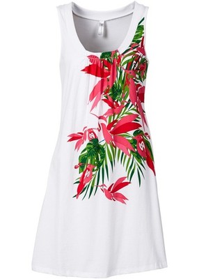 Strandkleid Gr 48/50 Weiß Floral Damen Beach-Kleid Strand-Tunika Sommerkleid Neu
