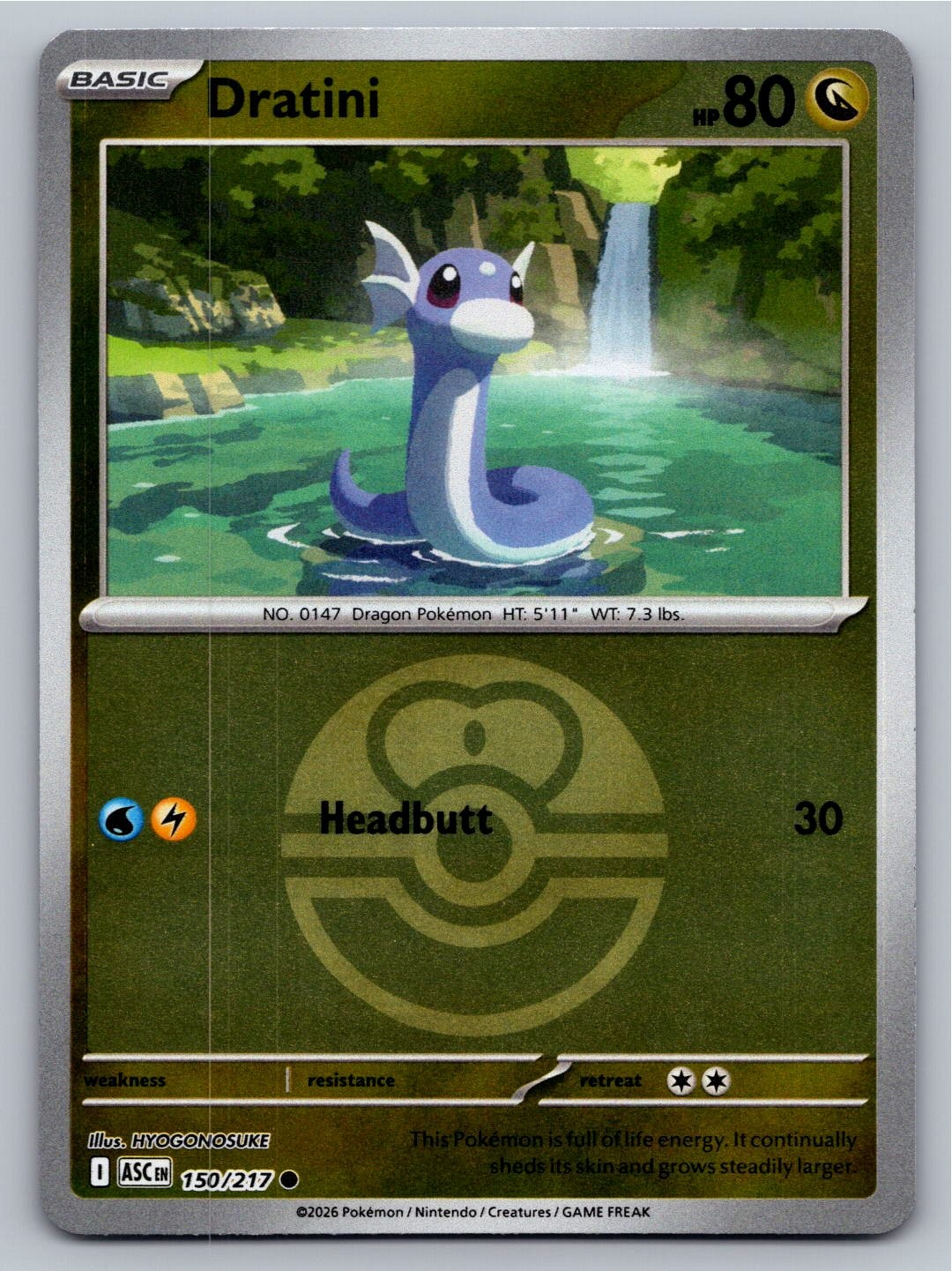 Dratini (Love Ball) 150/217 Common Ascended Heroes Pokemon Reverse Holo NM