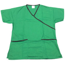 Scrub Top Womens XS Hunter Green Crossover Trim 2 Pockets Short Sleeves NWOT