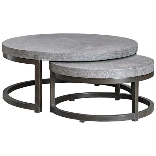 Uttermost Aiyara 2-Piece Coastal Wood Nesting Table Set in Gray and Black - Picture 1 of 9