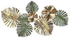 Wandbild VERDURE Metallbild 3D Optik Wandobjekt Blattdesign in gold und grün