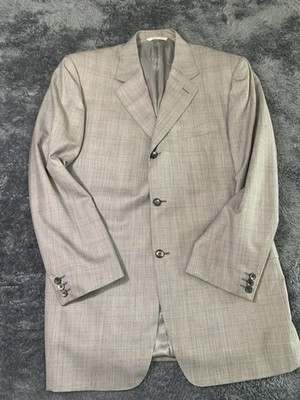 Canali Exclusive Collection Blazer 54 44R Beige Wool Silk Windowpane Made Italy