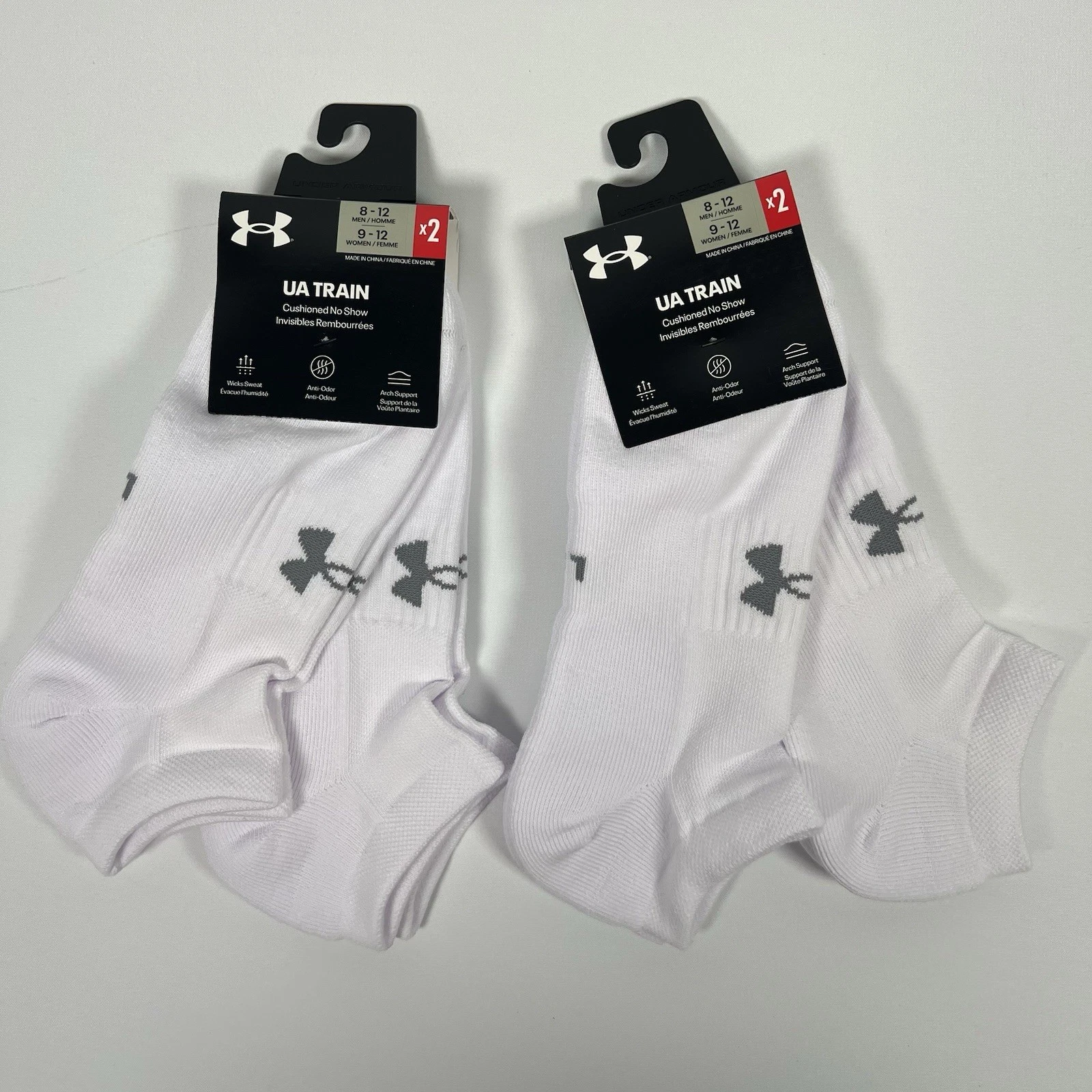 Under Armour UA Train Cushioned No Show Socks (4 Pair) Men’s 8-12 NEW White