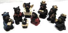 8 PC SLIFKA WOOD CARVED LOOK BLACK BEAR NATIVITY SET