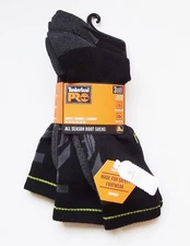 Timberland Men Boot Socks All Season Black 3 Pairs  COTTON Blend Cushioned - New