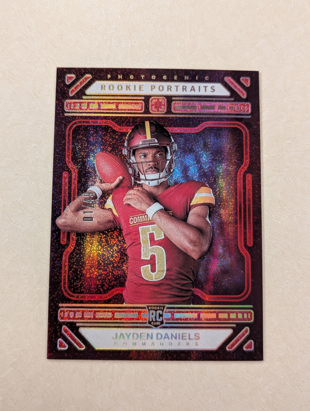 2024 Panini Photogenic Rookie Portrait Red Jayden Daniels #1/49 Rookie RC #195