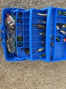 Bass Pro Shops Freshwater Tackle Lot Blue Box Soft/Hard Baits Jigs Spinners