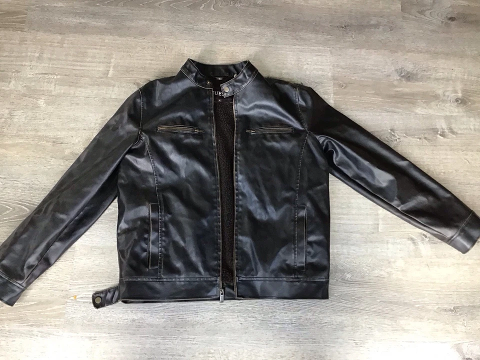 Chaqueta deportiva Guess de cuero sintético marrón para hombre, talla mediana Foto 2 de 4