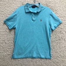 Polo Ralph Lauren Shirt Medium Blue Custom Slim Fit Short Sleeve Flesh Pony Mens
