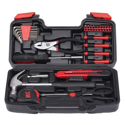 39-Piece Household Tools Kit - Small Basic Home Tool Set with Plastic Red 