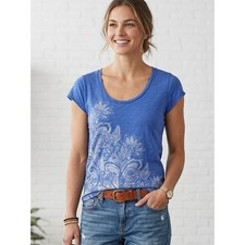 Lucky Brand Blue Floral Graphic Slub Knit Short Sleeve Scoop Neck Tee Shirt S