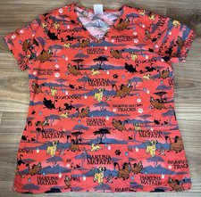 Disney The Lion King Scrub Shirt Womens Red "Hakuna Matata Simba Size Small