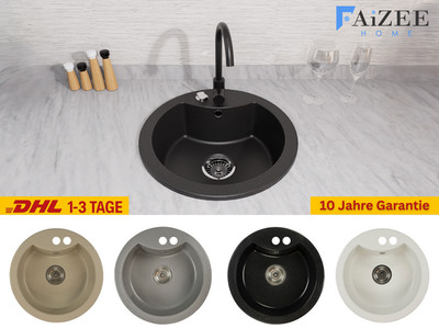 Granitspüle Vela   rund Ø 49 cm, mit Siphon-Set Silber, ohne Armatur