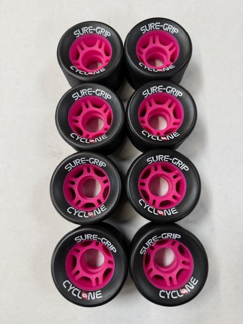 Sure Grip Cyclone speed roller skate wheels 62mm Black with Pink core 95a
