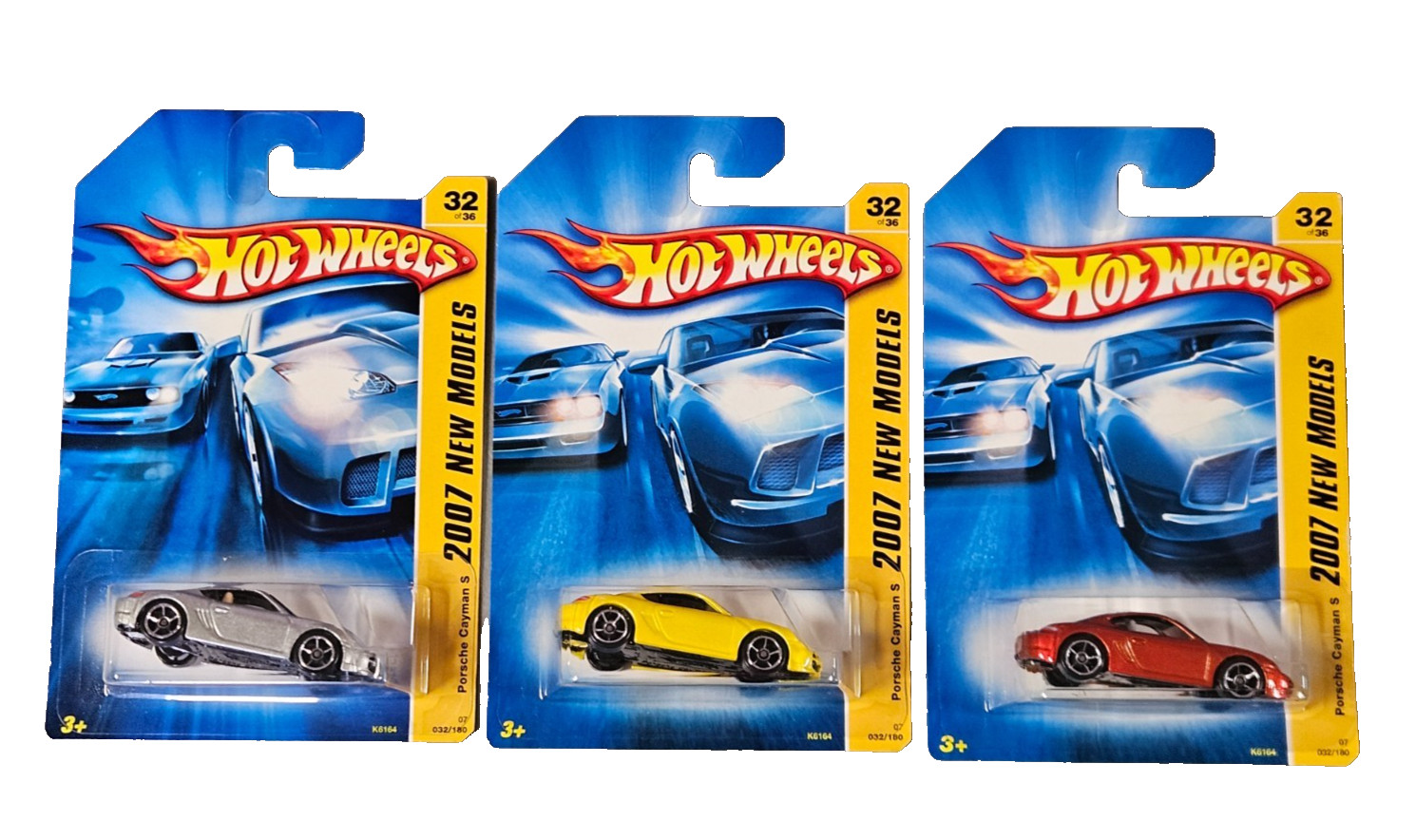 Hot Wheels Porsche Cayman S yellow Red Silver 2007 First Editions LOT OF 3 MINT