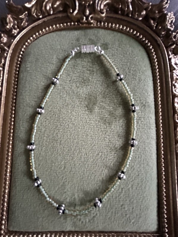 Green Black Silver Tone Anklet Ankle Bracelet 9”
