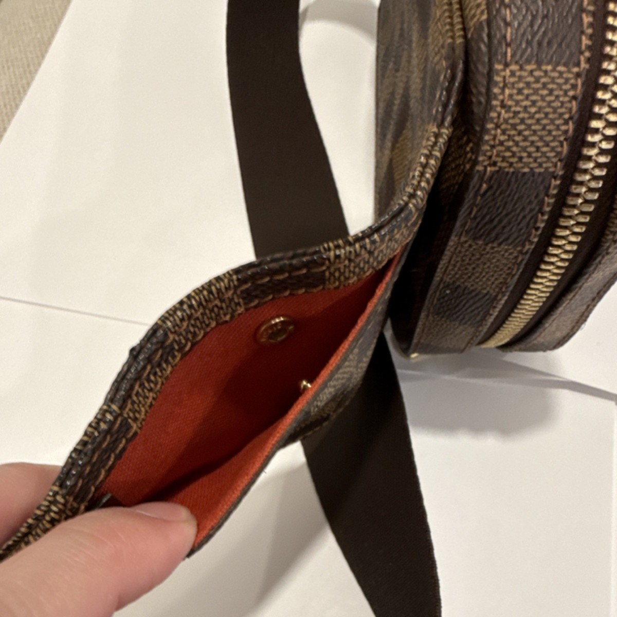 Louis Vuitton Damier Brown Belt Bag Crossbody with Gold Hardware