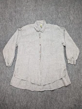 Citron Bleu Shirt Womens Large Striped Linen Button Up Minimalist Casual Costal