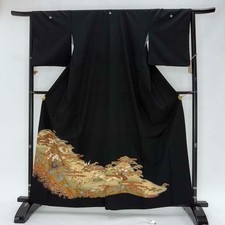 Japanese Kimono polyester wedding kimono Black tomesode "kurotomesode" 4975