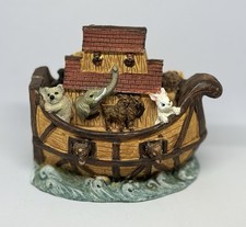 VTG Noah  s Ark Hinged Resin Figurine - Trinket Box with Animals Inside 3.5"