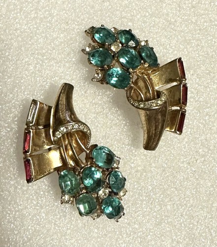 Sterling & Rhinestone Dress Clips Duette