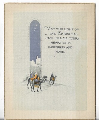 Used Vtg Christmas CARD-apx 3.75x5 ART DECO Blue Sky Star 3 Wise Men 1922