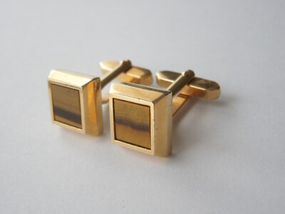 Manschettenknöpfe Tigerauge Quadrat Goldton 17,5 g/1,4 x 1,4 cm