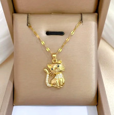 Fashion Shiny Rhinestone Golden Cute Cat Pendant Necklace Animal Jewelry Women
