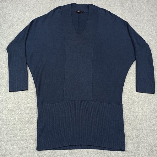 Pull Femme Bleu Marine à Manches Chauve-Souris Avec Strass Et Fausse Fourrure - Taille M