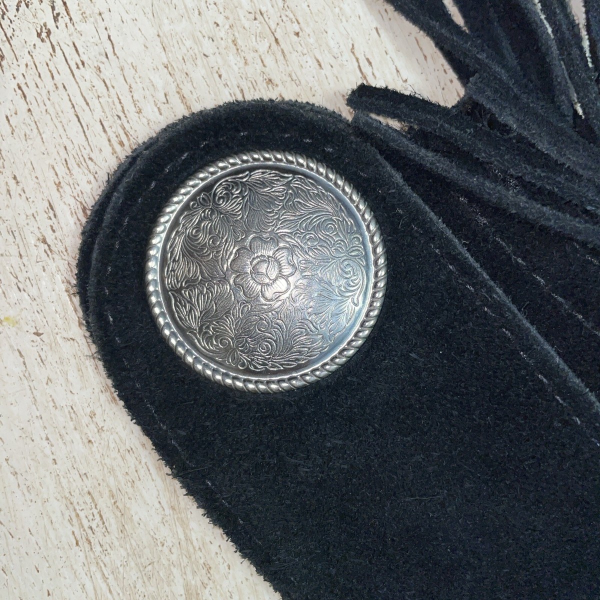 Chaps D'équitation Western Barnstable, Frangés, Daim Noir, Taille M - Manque Une Sangle (occasion)