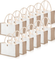 12 Pack Jute Tote Bags - Reusable Waterproof Beach Shopping Bags