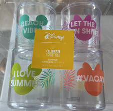 Disney Mickey/Minnie Set of 4 Plastic Tumbler Cups Summertime Vacation Brand New