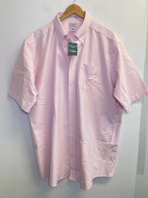 NEW LL Bean Short Sleeve Oxford Shirt Mens 18 Tall Wrinkle Resist Cotton Pink